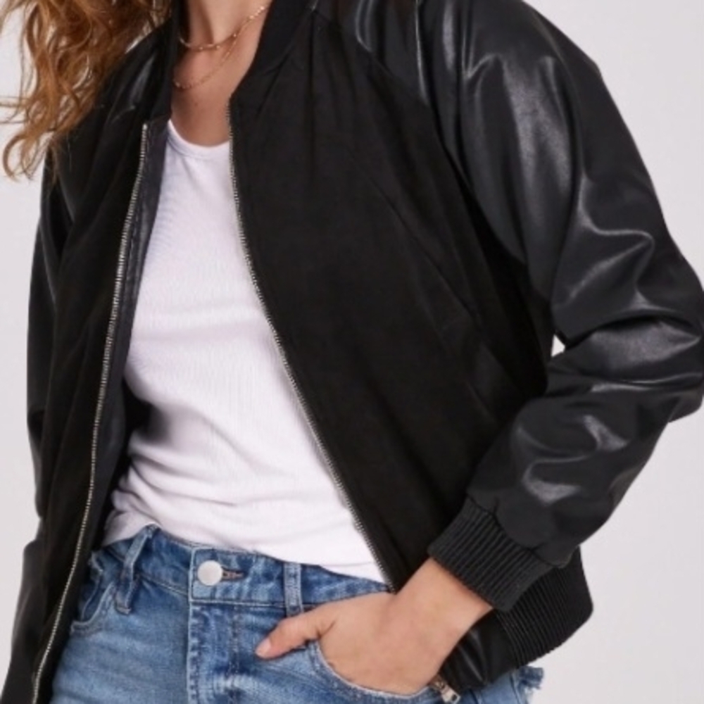 Another Love Colby Bomber Jacket Women's Size S Black Moto
